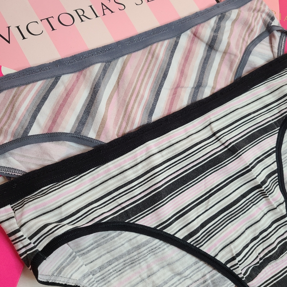 Victoria's Secret 2pk Signature Cotton High Leg Brief Panties Size Lg Stripes - Picture 2 of 5